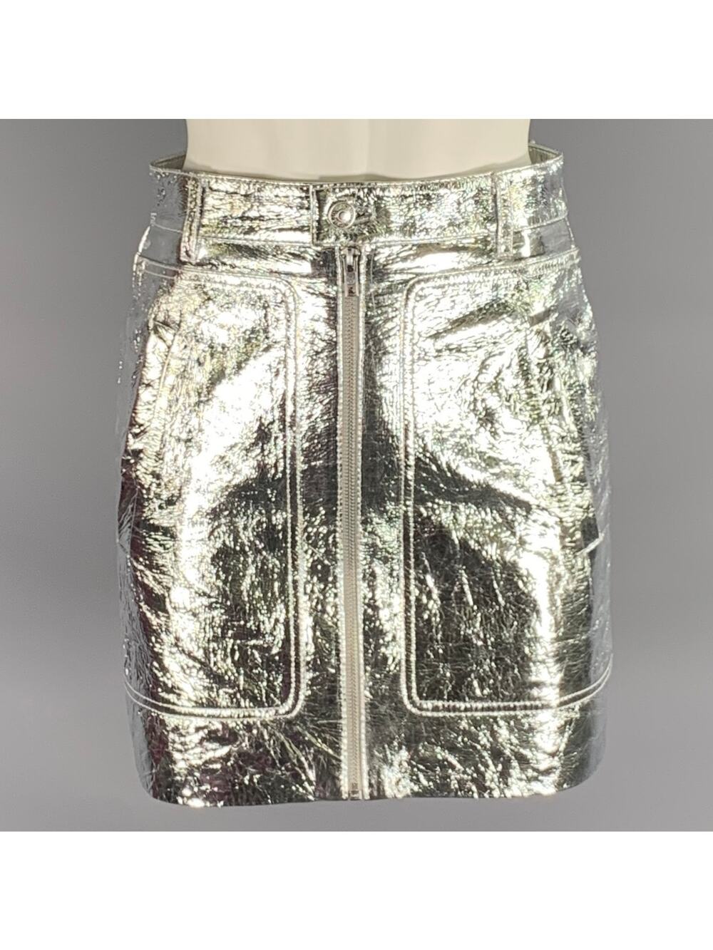 ZADIG & VOLTAIRE Size XS Silver Leather Metallic Mini Skirt